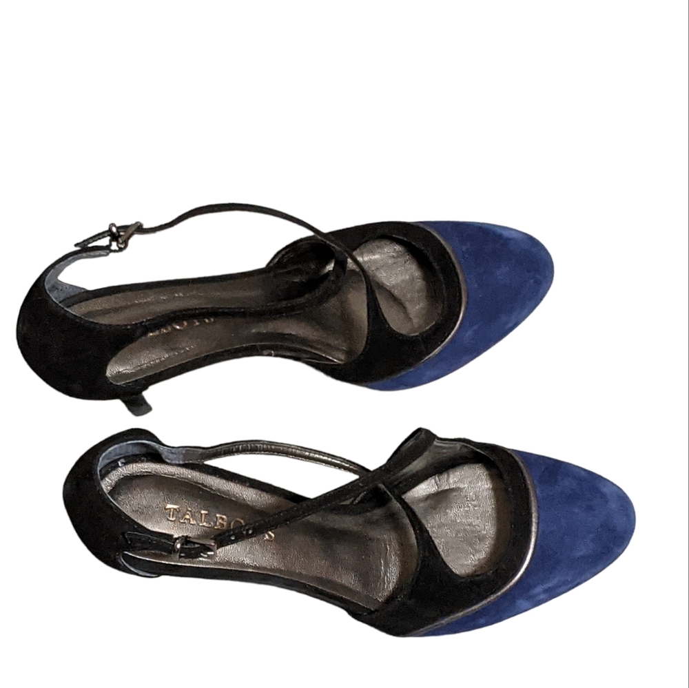 Talbots criss cross strappy 2 color heels pumps blue black size 7.5B - Picture 10 of 11